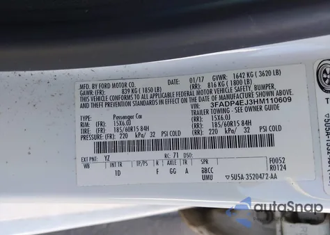 2017 Ford Fiesta Se из США, поврежденный, VIN 3FADP4EJ3HM110609